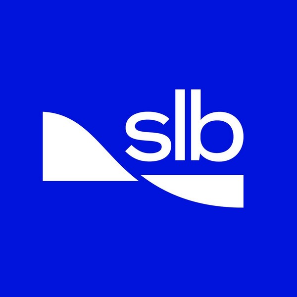 A blue and white logo of the slb.